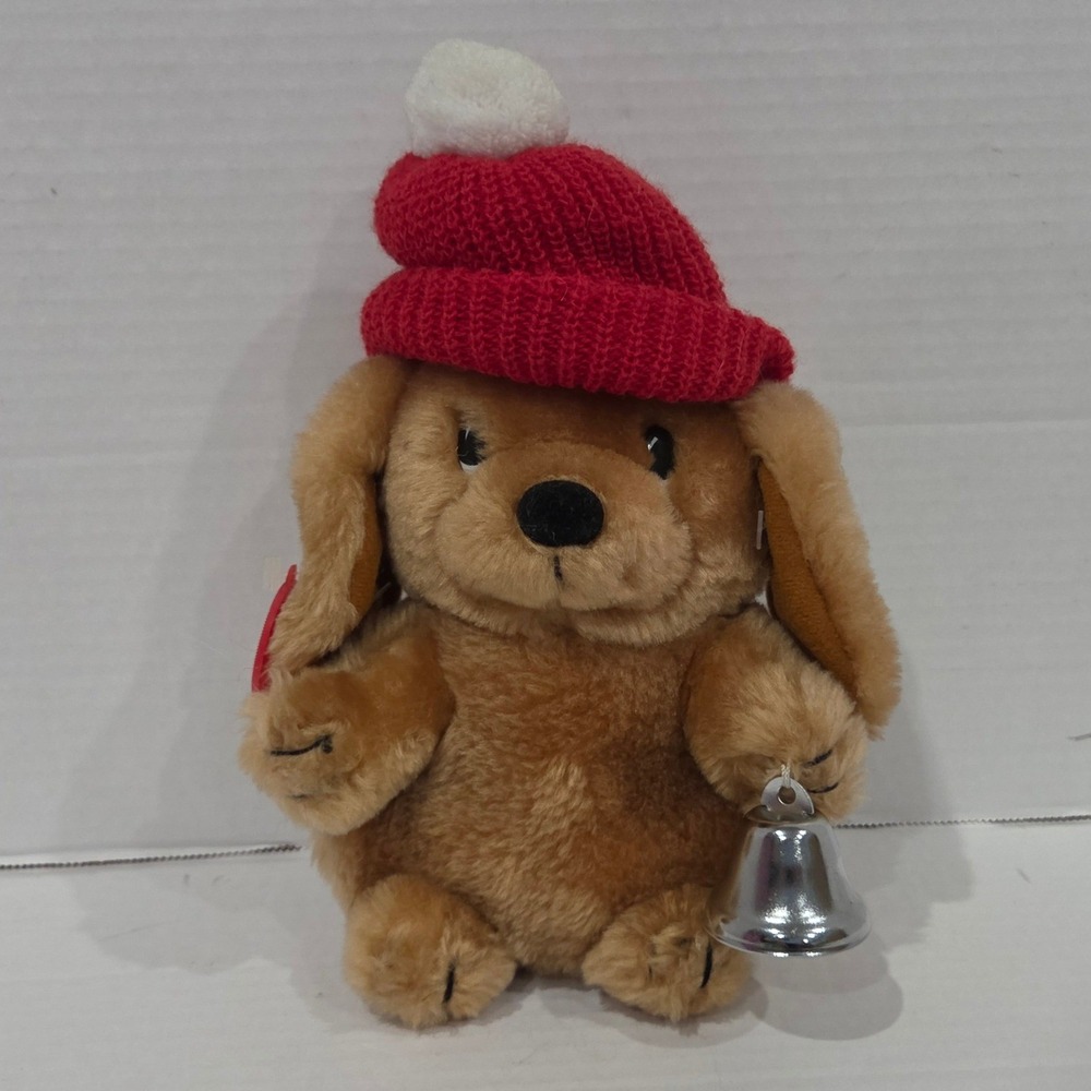 Vintage Russ Berrie Mitzi Dog Plush Christmas Holiday Puppy Red Hat Bell 656
